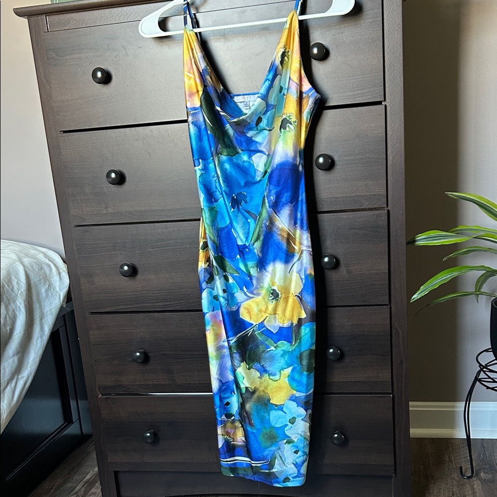 Iris Vibrant Blue and Yellow Midi Dress